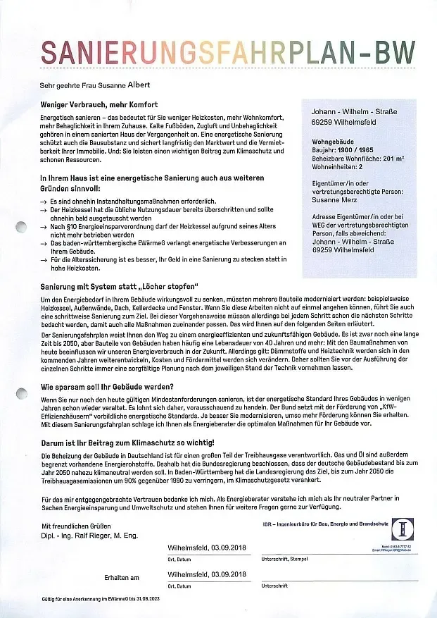 Sanierungsfahrplan BW